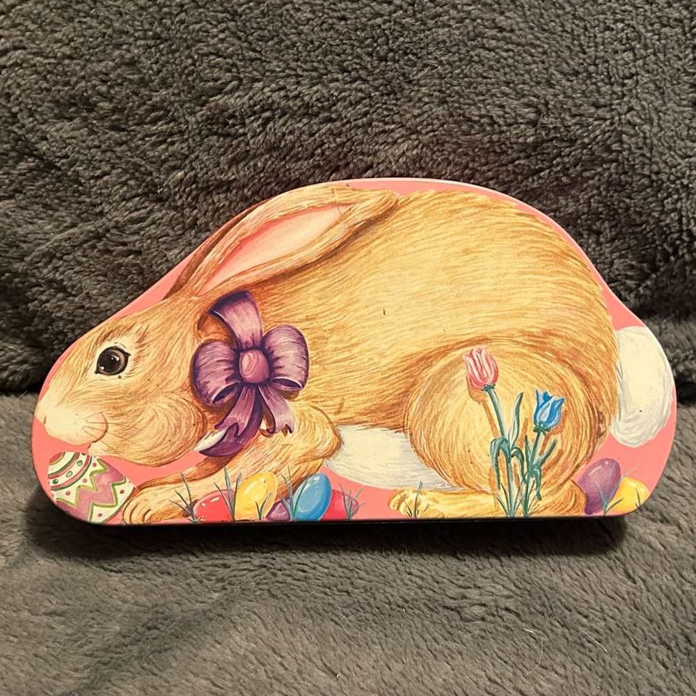 Vintage Pink Easter Bunny Shaped Container By The Tin Box Company Of America Inc
